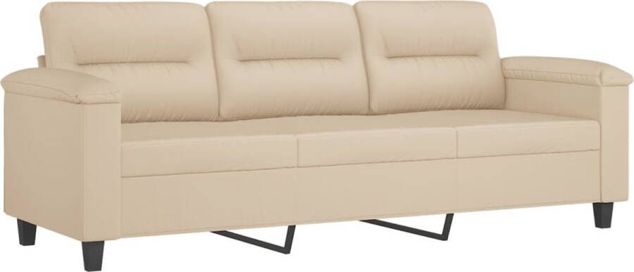 The Living Store Driezitsbank 180 cm microvezelstof crèmekleurig Drie Zits Bank Banks Kopen Microfiber Bank Creme Bank Salon Meubilair - Foto 2