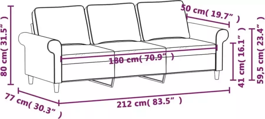 VidaXL Driezitsbank 180 cm stof crÃ¨mekleurig - Foto 4