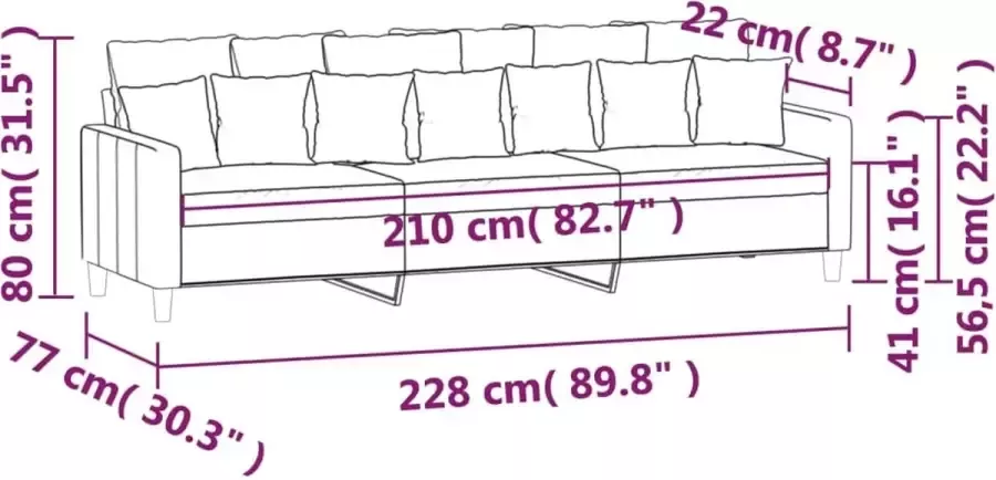 VIDAXL Driezitsbank 210 cm fluweel crèmekleurig - Foto 2