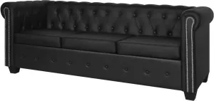 VidaXL Driezitsbank Chesterfield kunstleer zwart