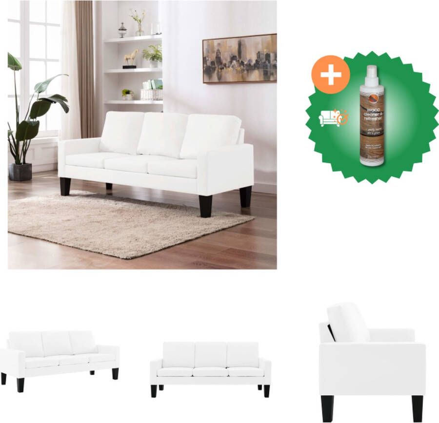 VidaXL Driezitsbank Kunstleer Wit 184 x 76 x 82.5 cm Comfortabele kussens houten frame Bank Inclusief Houtreiniger en verfrisser