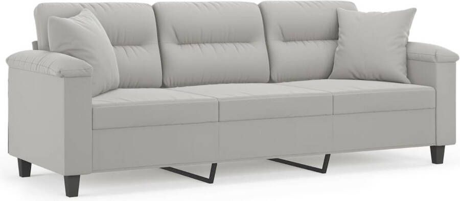The Living Store Driezitsbank met kussens 180 cm microvezelstof lichtgrijs Kanap Sofa Bankstel Lounge Meubilair Grijs Sofa - Foto 2