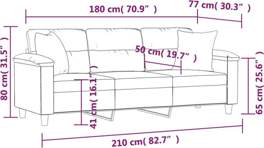 VidaXL -Driezitsbank-met-kussens-180-cm-microvezelstof-taupe - Foto 3