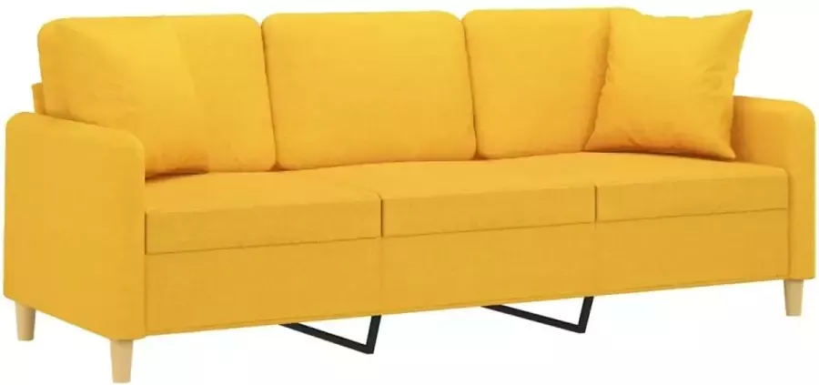 VidaXL Driezitsbank met kussens 180 cm stof lichtgeel - Foto 2
