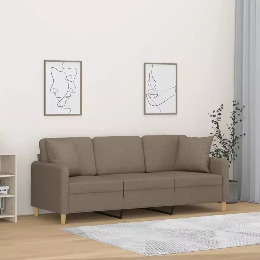 VidaXL Driezitsbank met kussens 180 cm stof taupe