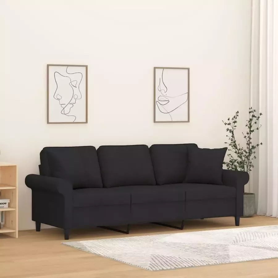 VidaXL Driezitsbank met kussens 180 cm stof zwart