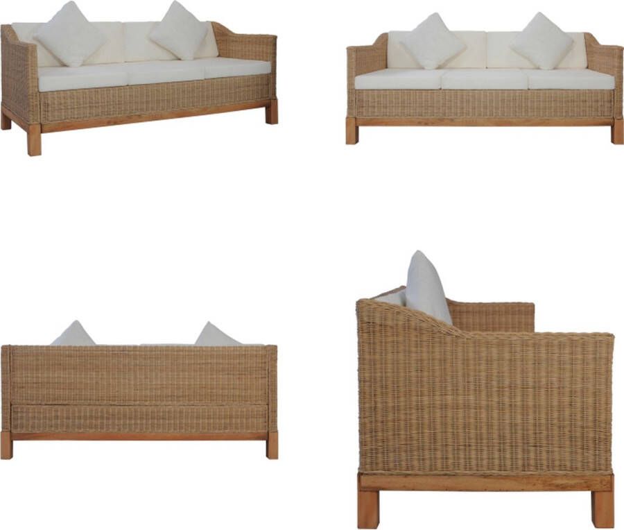 VidaXL Driezitsbank met kussens natuurlijk rattan Bank Banken Driezitsbank Driezitsbanken