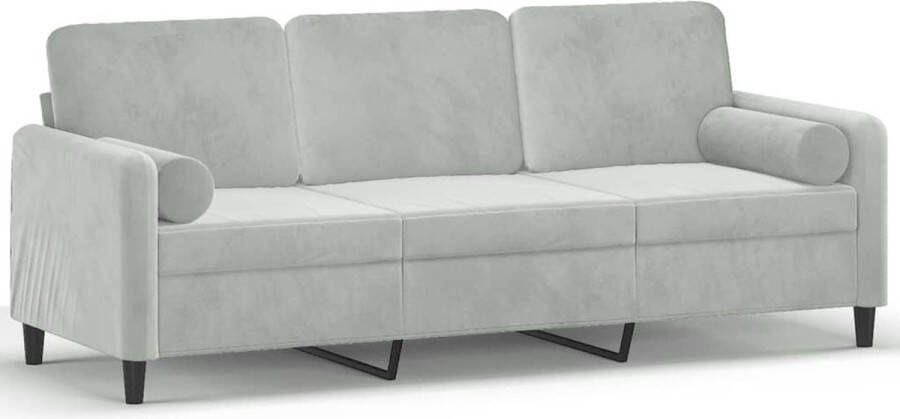 The Living Store Driezitsbank met sierkussens 180 cm fluweel lichtgrijs Drie Zits Bank Fluweel Sofa Grijze Bank Lounge Bank Woonkamer Meubilair - Foto 2