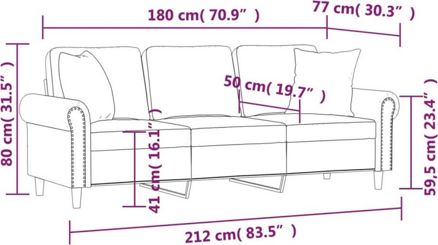 Vida XL Driezitsbank met sierkussens 180 cm fluweel zwart SKU: 3200960 - Foto 2