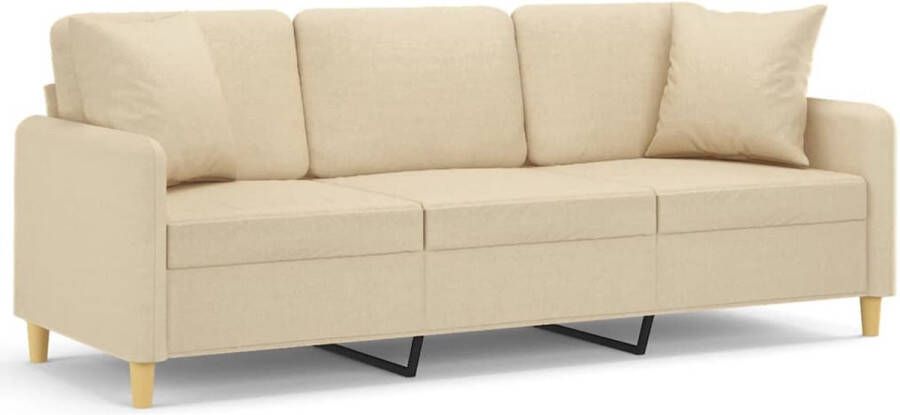 The Living Store Driezitsbank met sierkussens 180 cm stof crèmekleurig 3-zitsbank Bankstel Lounge Bank Creme Sofa Lederlook Bank - Foto 2