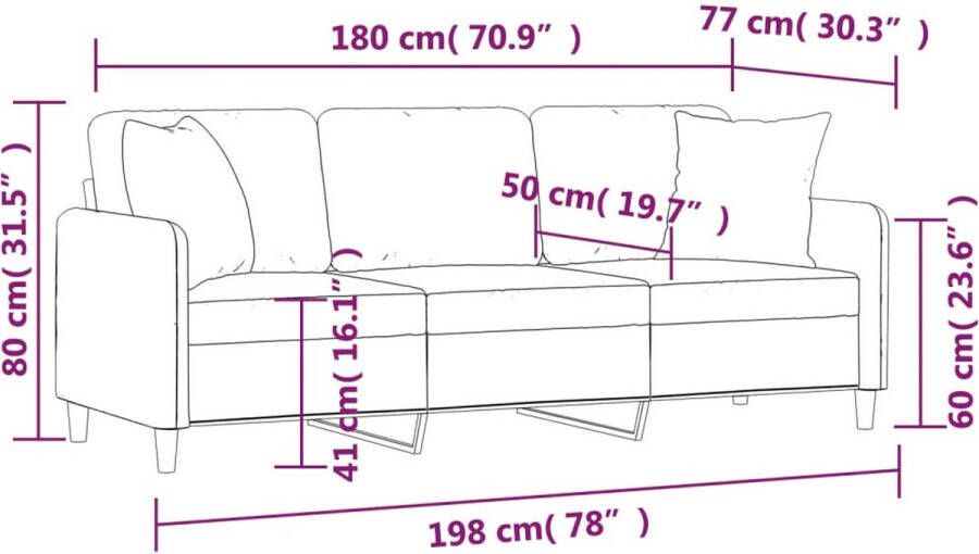 Vida XL Driezitsbank met sierkussens 180 cm stof zwart SKU: 3200921 - Foto 2