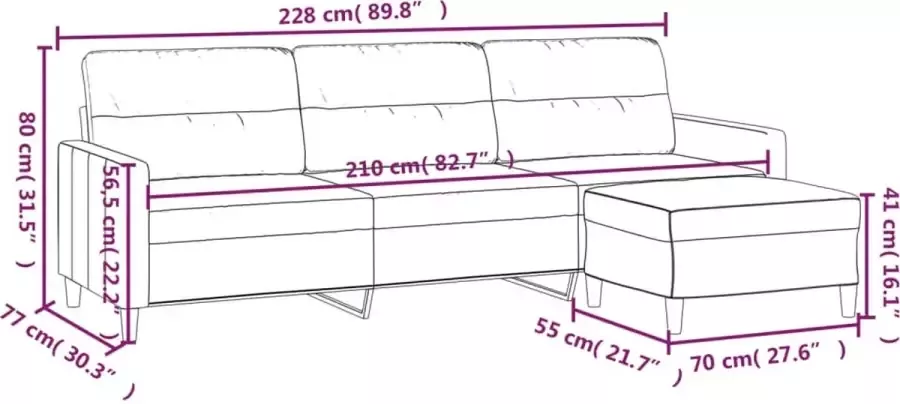 VidaXL Driezitsbank met voetenbank Lichtgeel 210 cm Drietersbank Bankstel Lounge Bank Zitzitting Sofa