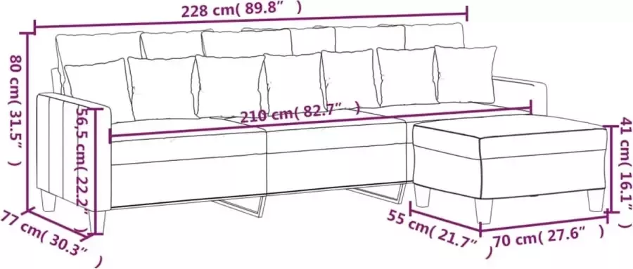 VidaXL Driezitsbank met voetenbank 210 cm stof taupe - Foto 2