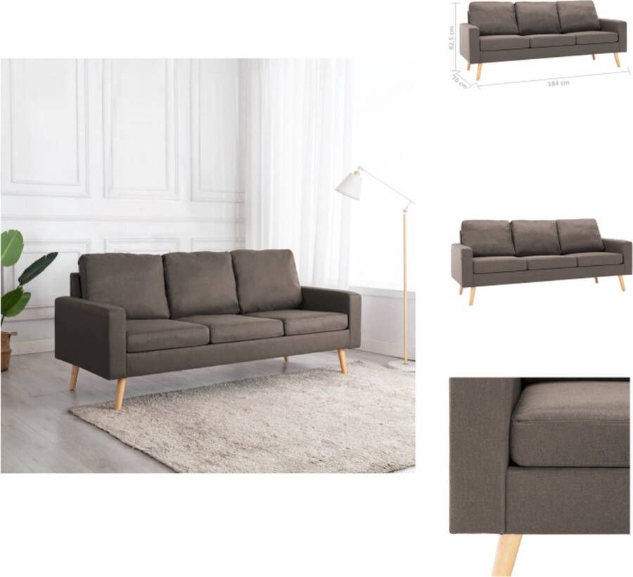 VidaXL Driezitsbank taupe stof 184 x 76 x 82.5 cm comfortabele kussens Bank