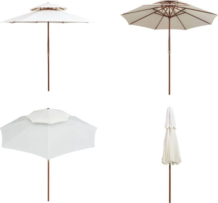 VidaXL Dubbeldekker parasol 270x270 cm houten paal crèmewit Parasol Parasols Paraplu's
