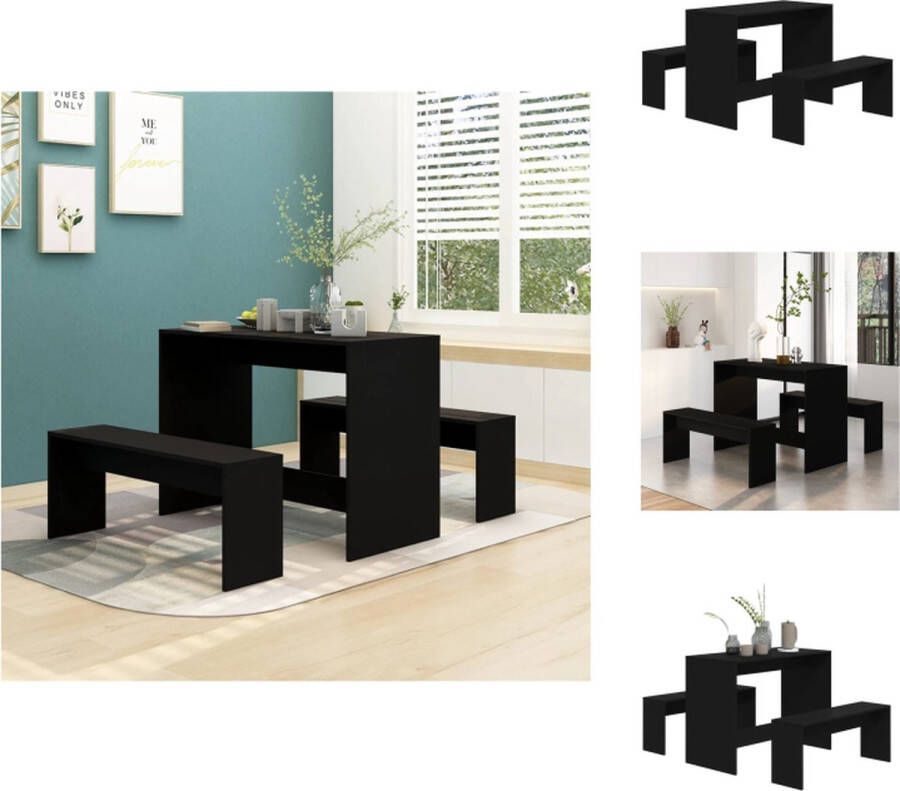 VidaXL Eethoek Baja Tafel 102 x 50 x 75 cm Bankje 97 x 25 x 40 cm Zwart spaanplaat Draagvermogen 110 kg Set tafel en stoelen