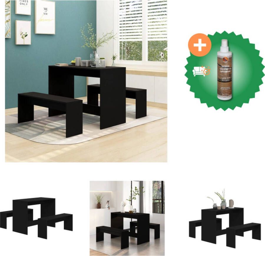 VidaXL Eethoek Baja Tafel 102 x 50 x 75 cm Bankje 97 x 25 x 40 cm Zwart spaanplaat Draagvermogen 110 kg Set tafel en stoelen Inclusief Houtreiniger en verfrisser