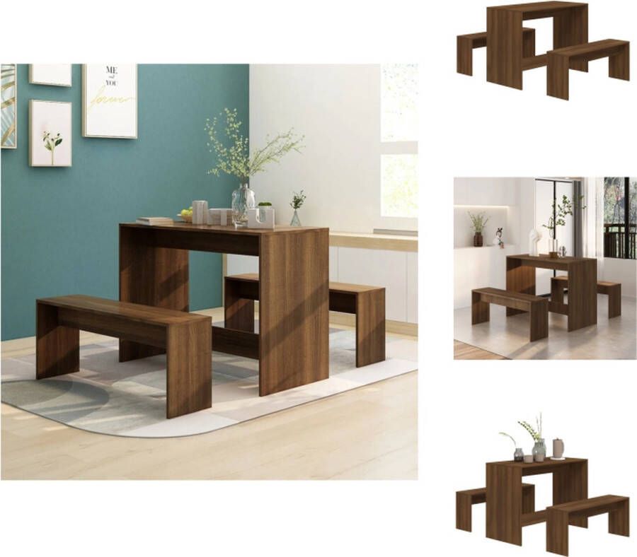 The Living Store Eethoek bruineiken Tafel 102 x 50 x 75 cm Bankje 97 x 25 x 40 cm Stabiele constructie Eetkamerstoel Eettafel Houten Meubels Bruine Keuken Salontafel