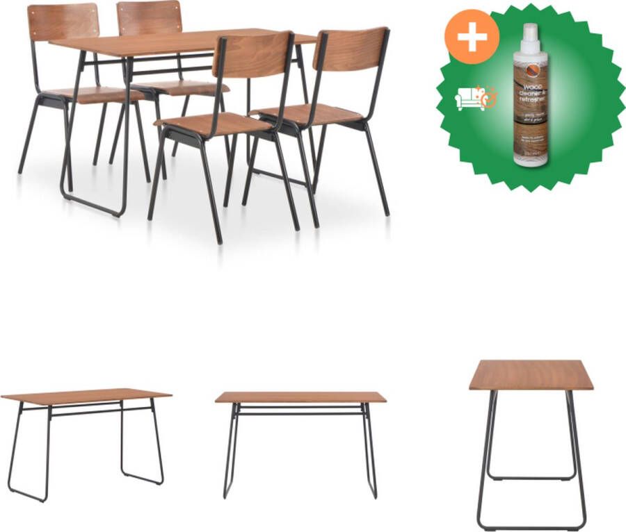VidaXL Eethoek Bruin Zwart Tafel- 120x60x73 cm Stoel- 41.5x54x85.5 cm Gepoedercoat staal en massief multiplex Set tafel en stoelen Inclusief Houtreiniger en verfrisser