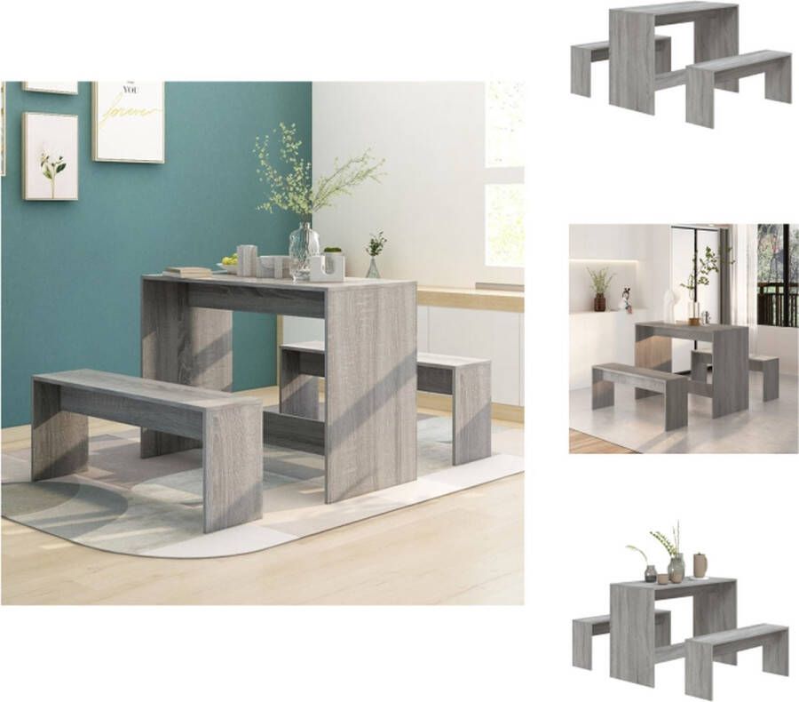 VidaXL Eethoek Eethoeken Eetset Eetmeubelset 3-delige Eethoekset bewerkt hout grijs sonoma eikenkleurig