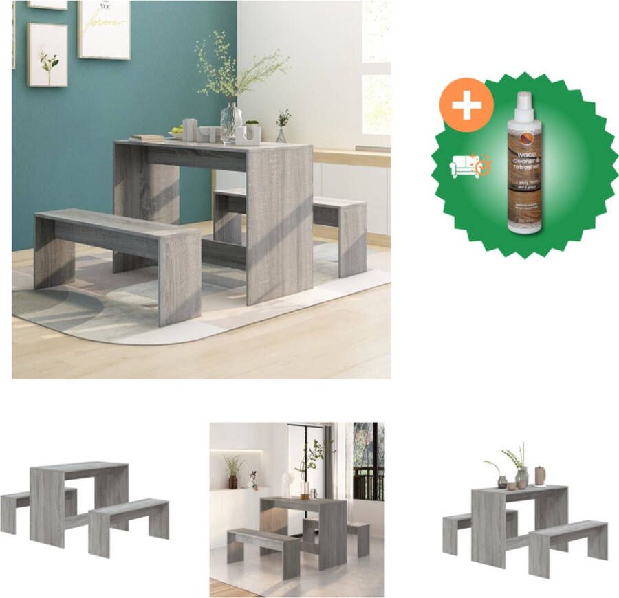 VidaXL 3-delige Eethoek spaanplaat grijs sonoma eikenkleurig Set tafel en stoelen Inclusief Houtreiniger en verfrisser