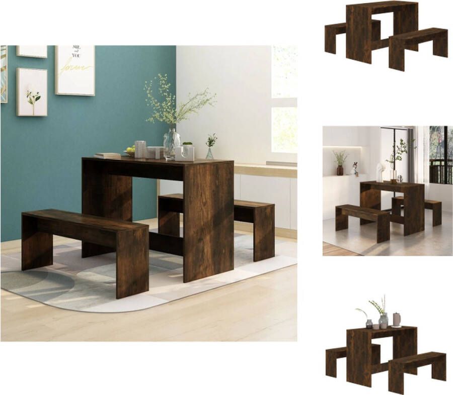 VidaXL Eethoek Eethoeken Eetset Eetmeubelset 3-delige Eethoekset bewerkt hout gerookt eikenkleurig