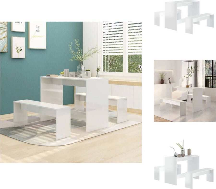 VidaXL Eethoek Tafel 102 x 50 x 75 cm Hoogglans wit Spaanplaat Montage vereist Set tafel en stoelen