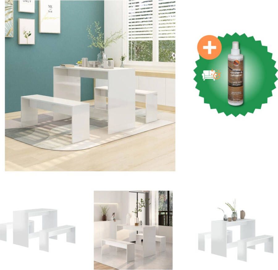 VidaXL Eethoek Tafel 102 x 50 x 75 cm Hoogglans wit Spaanplaat Montage vereist Set tafel en stoelen Inclusief Houtreiniger en verfrisser