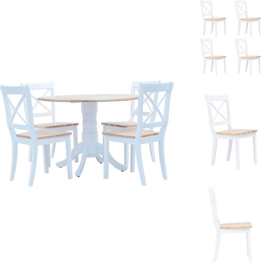 VidaXL Eetset Eetsets Eethoek Eethoeken 5-delige Eethoek massief rubberwood wit en bruin
