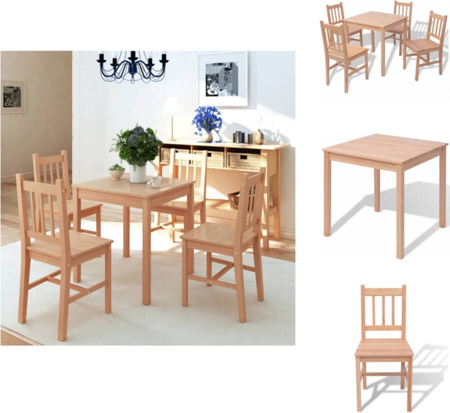 VidaXL Eethoek Tafel en 4 Stoelen Grenenhout 70x70x73.8 cm Bruin Set tafel en stoelen