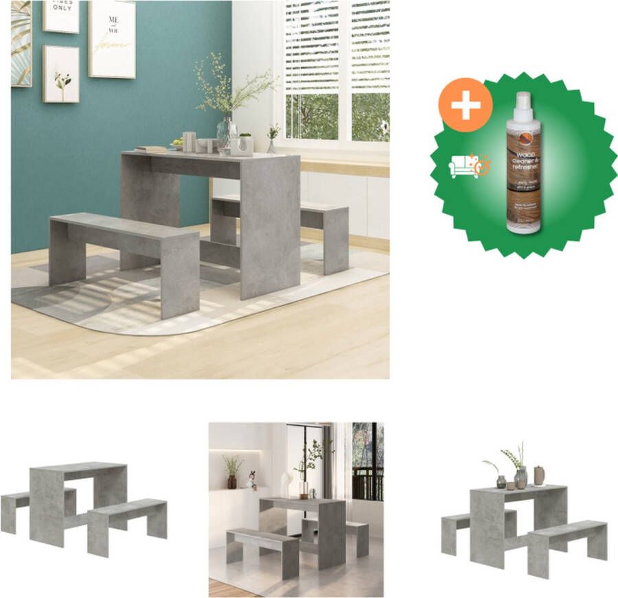 VidaXL Eethoek Tafel en Bankjes Betongrijs 102 x 50 x 75 cm Spaanplaat Set tafel en stoelen Inclusief Houtreiniger en verfrisser