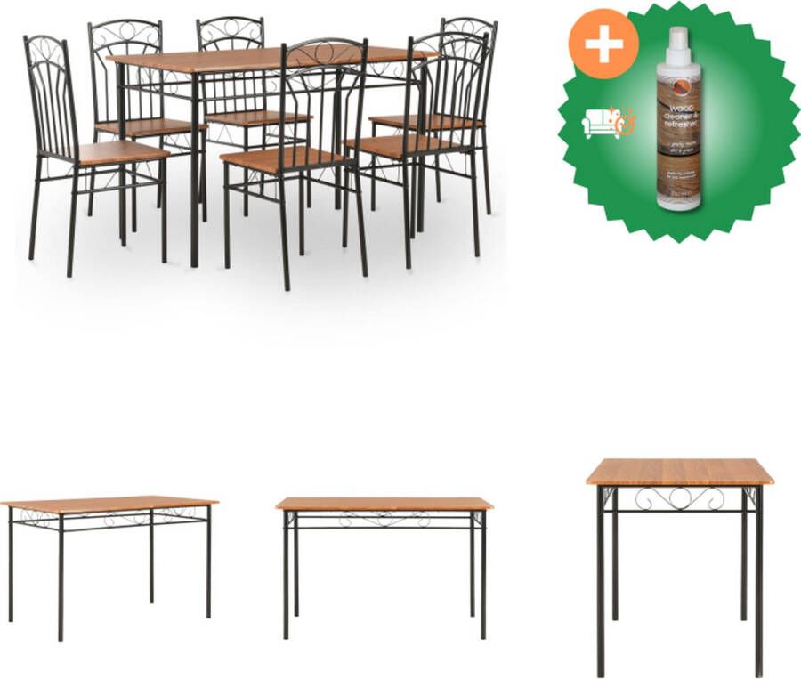 VidaXL Eethoek Vintage Tafel 120x70x75 cm Stoelen 40x48x86 cm Bruin Zwart MDF Staal Set tafel en stoelen Inclusief Houtreiniger en verfrisser