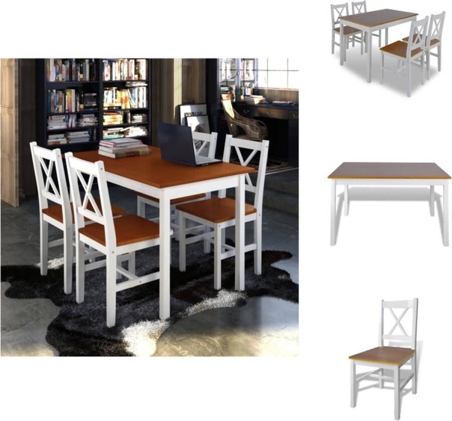 VidaXL Eetkamertafel En -stoel Eetkamertafels- En Stoelen Eettafel En -stoel Eettafels En -stoelen 5-delige Eethoek bruin en wit
