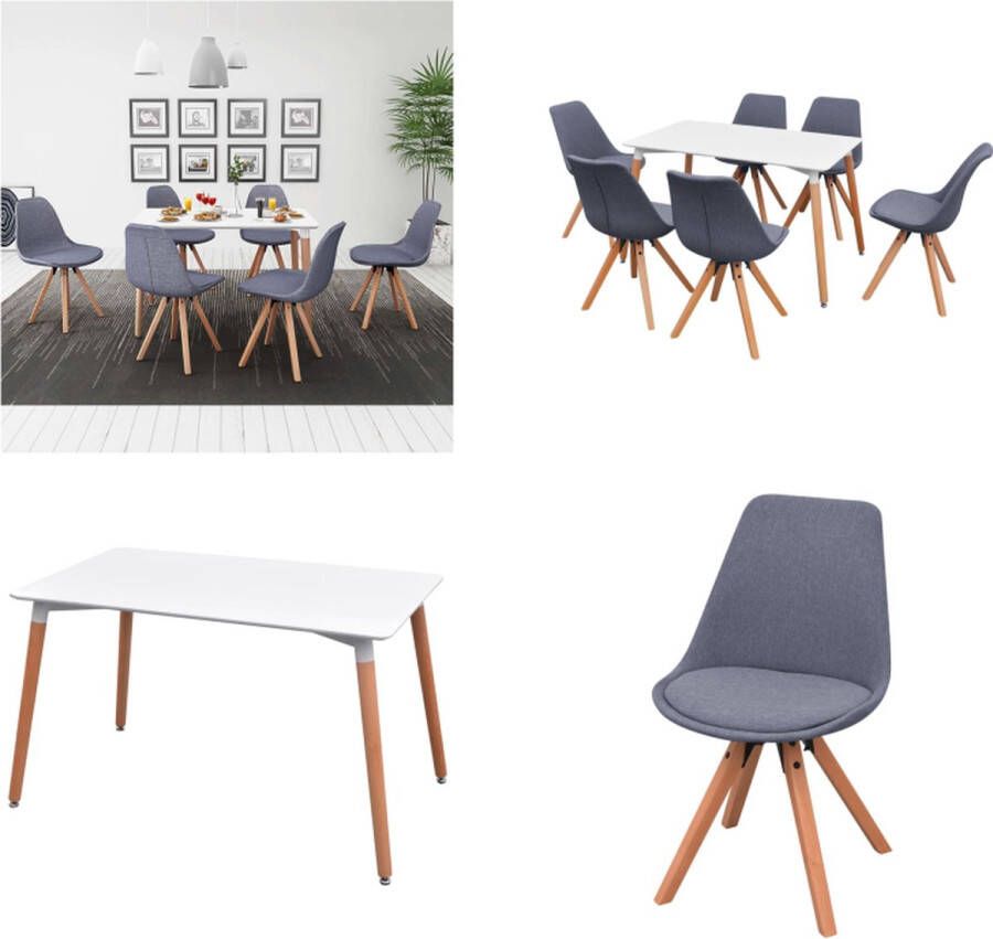 VidaXL Eetkamerset 7-delig wit en lichtgrijs Eettafel Eettafels Eetkamerset Eetkamersets