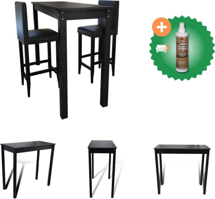 VidaXL Bartafel en Barkrukken Zwart Massief hout 55x55x107 cm Klassiek ontwerp Set tafel en stoelen Inclusief Houtreiniger en verfrisser