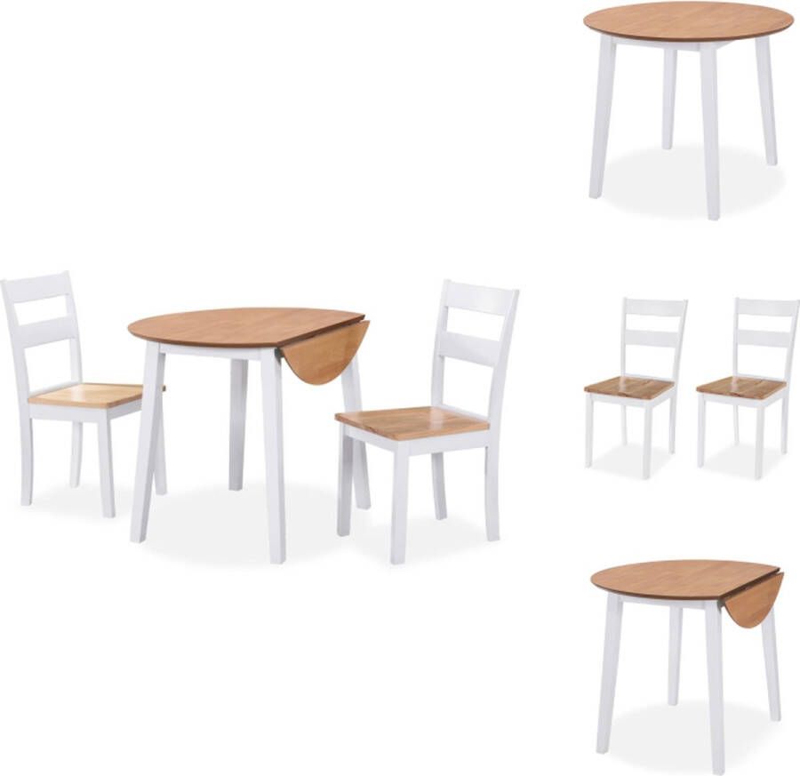 VidaXL Eetkamerset Klassiek wit en natuurlijk hout Inklapbare tafel en 2 stoelen Eenvoudig te monteren Set tafel en stoelen
