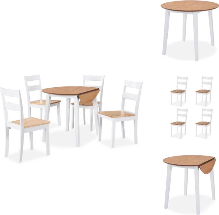 VidaXL Eetkamerset Klassiek Wit Hout Inklapbare Tafel 4 Stoelen 90x75cm MDF en Rubberwood Eenvoudig te Monteren Set tafel en stoelen