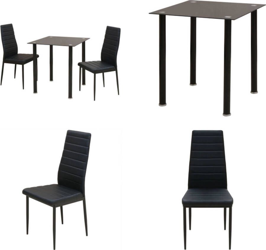 VidaXL Eetkamerset tafel en stoel zwart 3-delig Eetkamertafel En Eetkamerstoel Eetkamertafels En Eetkamerstoelen Eetkamer Set Keukentafel