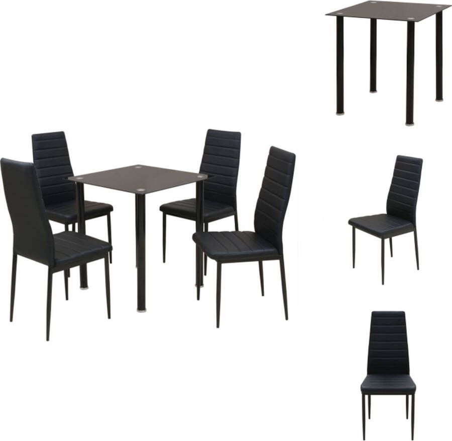 VidaXL Eetkamerset Zwart Tafel- 70 x 70 x 75 cm Stoel- 43 x 51 x 96 cm Gepoedercoat stalen frame Gehard glas tafelblad Kunstleren bekleding Set tafel en stoelen - Foto 2
