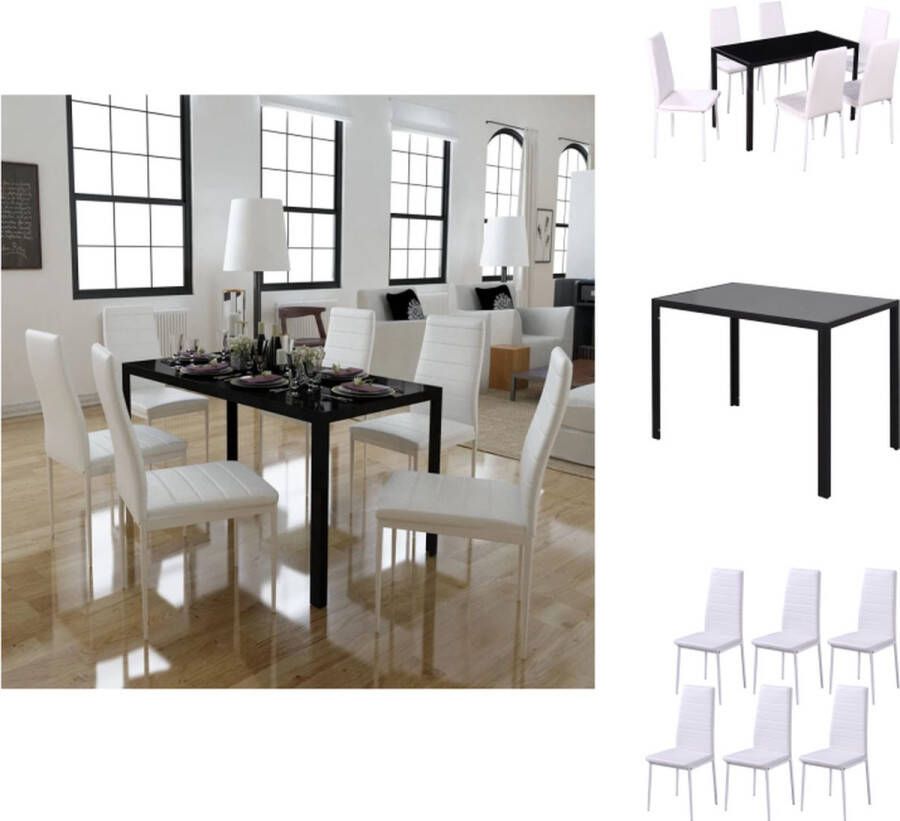 VidaXL Eetset Eetsets Eettafel En Stoel Eettafels En Stoelen Eetkamerset 7-delig wit en zwart
