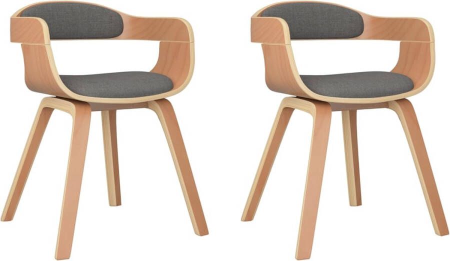 VidaXL Eetkamerstoel 2 stuks Gebogen hout Stof Eettafel Stoelen Eetkamerstoelen Design Meubels Moderne Stoelen Grijze Stoelen Lounge Stoelen Comfort Stoelen Stoffen Stoelen