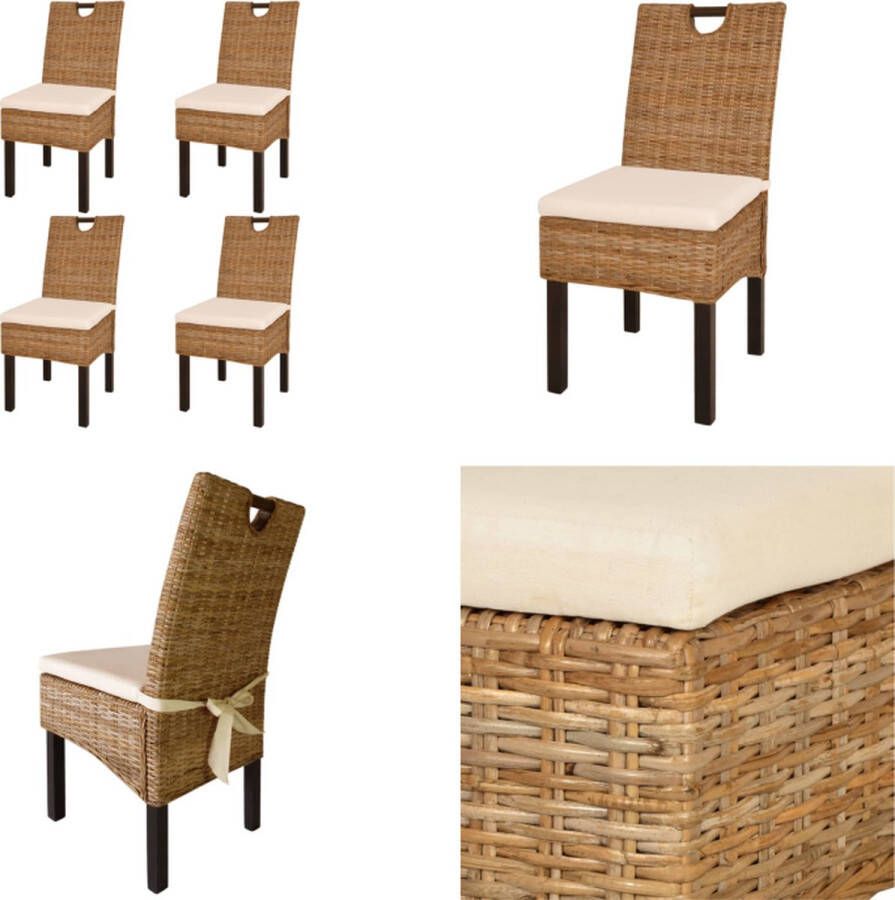 vidaXL Eetkamerstoel 4 st kubu rattan mangohout Eetkamerstoel Eetkamerstoelen Diner Stoel Diner Stoelen