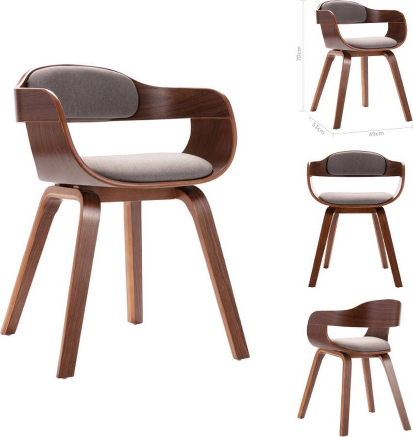 VidaXL Eetkamerstoel Eetkamerstoelen Eetzaalstoel Eetzaalstoelen Eetkamerstoel gebogen hout en stof taupe - Foto 2