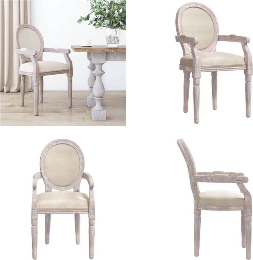 VidaXL Eetkamerstoel 54x56x96-5 cm linnen beige Eetkamerstoel Eetkamerstoelen Diner Stoel Keukenstoel