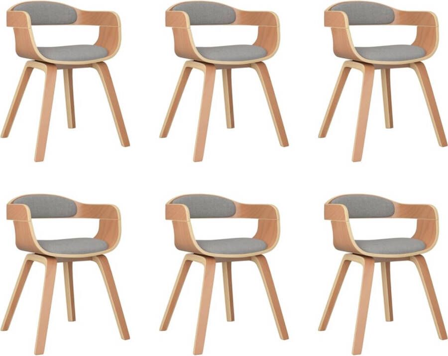 VidaXL Eetkamerstoel 6 st gebogen hout & stof taupe Eettafel Stoelen Eetkamerstoelen Design Stoelen Moderne Stoelen Taupe Meubels - Foto 3
