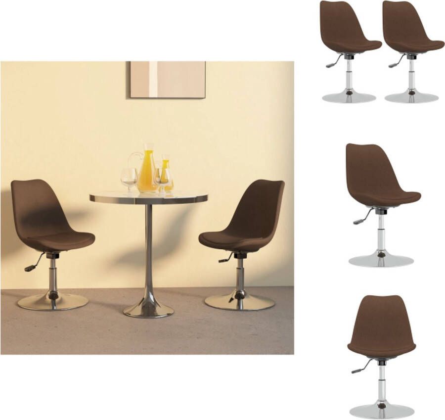 VidaXL Eetkamerstoel Bruin Dichte stof 49x45 cm 360 graden draaibaar Verchroomd metalen frame Eetkamerstoel - Foto 2
