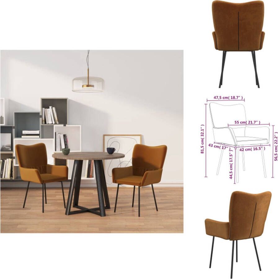 VidaXL Eetkamerstoel Eetkamerstoelen Eetstoel Stoel Eetkamerstoelen 2 st fluweel bruin