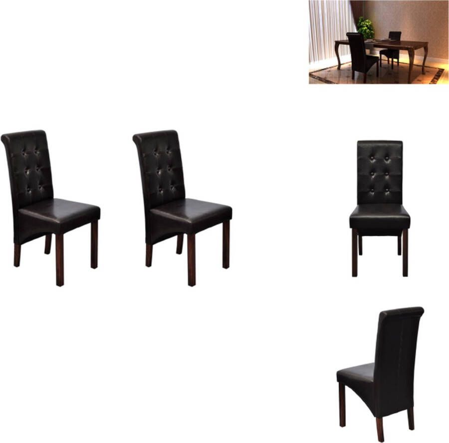 The Living Store Eetkamerstoel Comfortabele zitting en rugleuning Synthetisch leer Donkerbruin hout Bruin 46 cm zithoogte 43x52x95 cm Eetkamerstoel Kunstleder Bruin Donkere Houten Poten Comfortabele Stoel - Foto 2