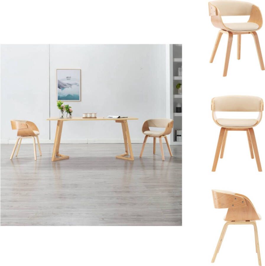 VidaXL Eetkamerstoel Eetkamerstoelen Bijzetstoel Bijzetstoelen Eetkamerstoel gebogen hout en kunstleer crèmekleurig - Foto 3