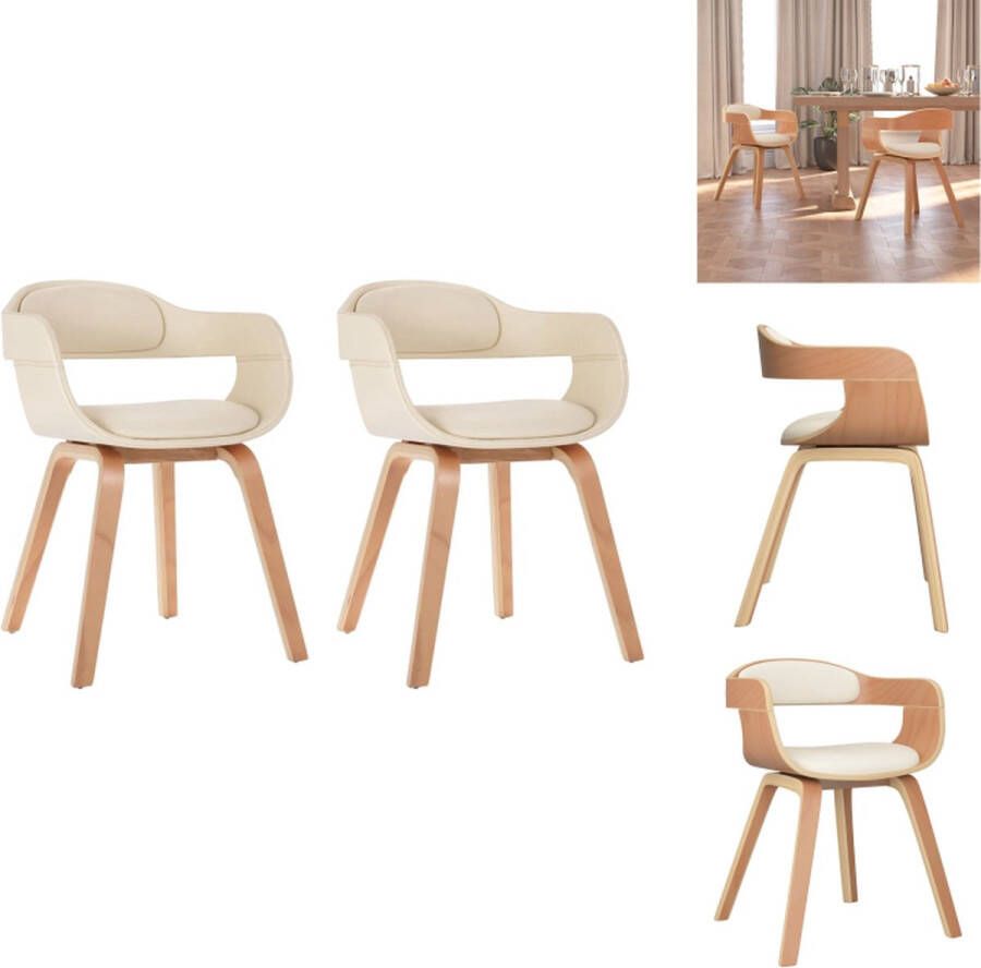 VidaXL Eetkamerstoel Eetkamerstoelen Eetzaalstoel Eetzaalstoelen Eetkamerstoelen 2 st gebogen hout en kunstleer crèmekleurig